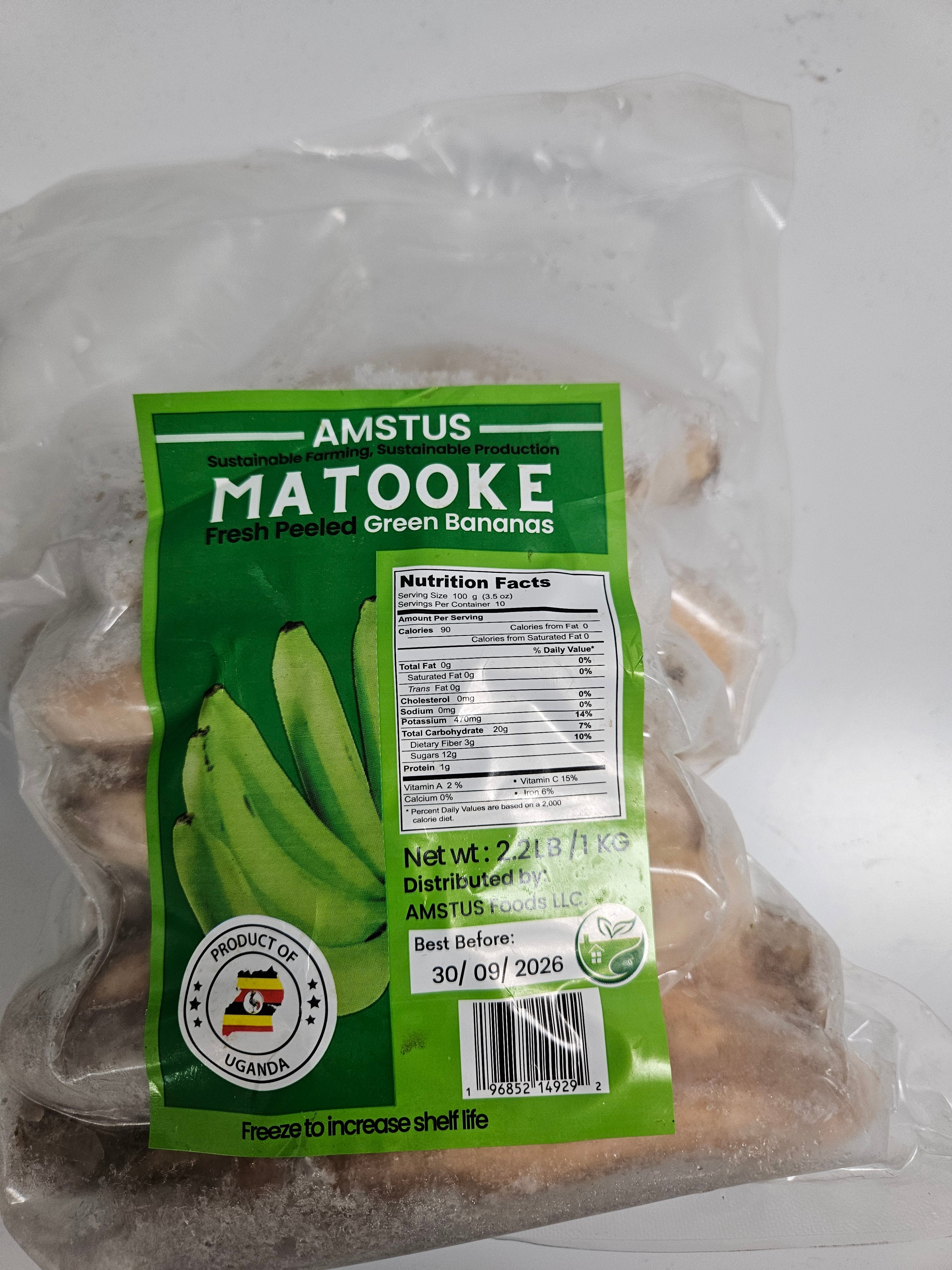 FROZEN MATOOKE PEELED FRESH GREEN BANANA(1KG)