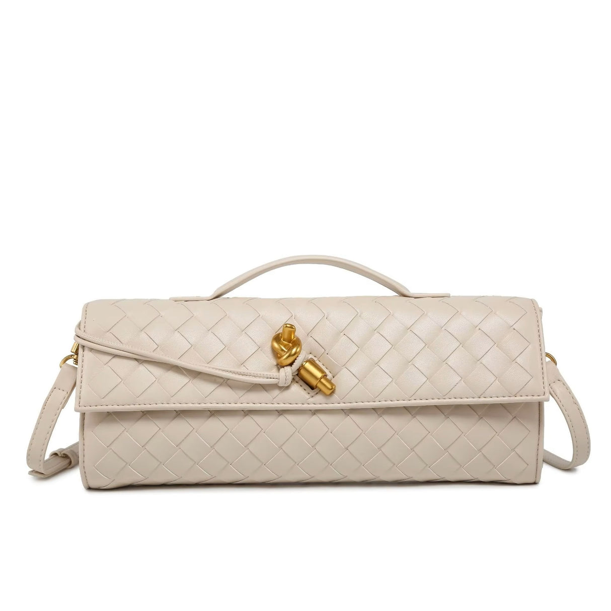 2025 New Trendy Woven Long purse Clutch with shoulder strap bag luxury women bag(Beige)
