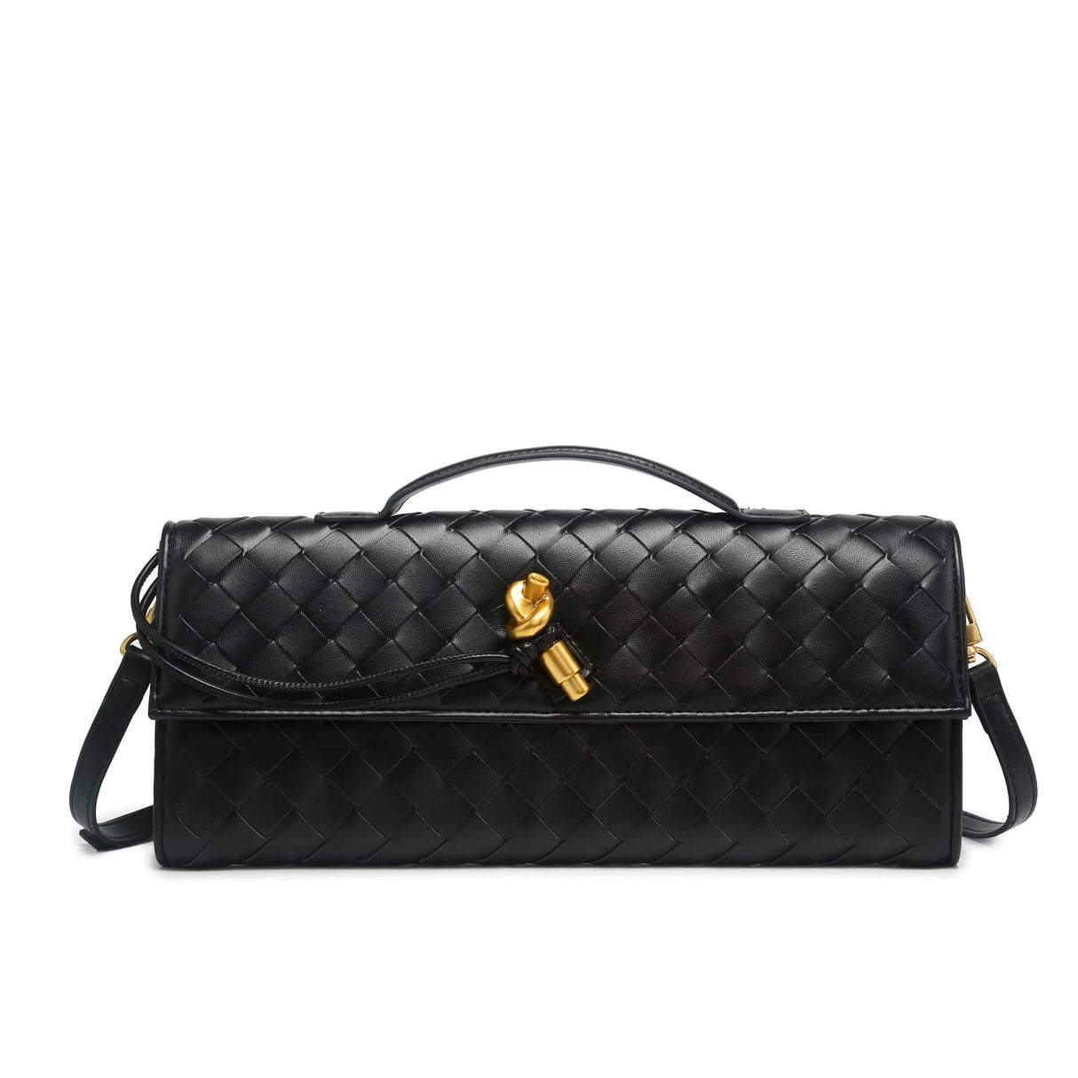 2025 New Trendy Woven Long Clutch with shoulder strap Purse bag luxury women bag(BLACK)