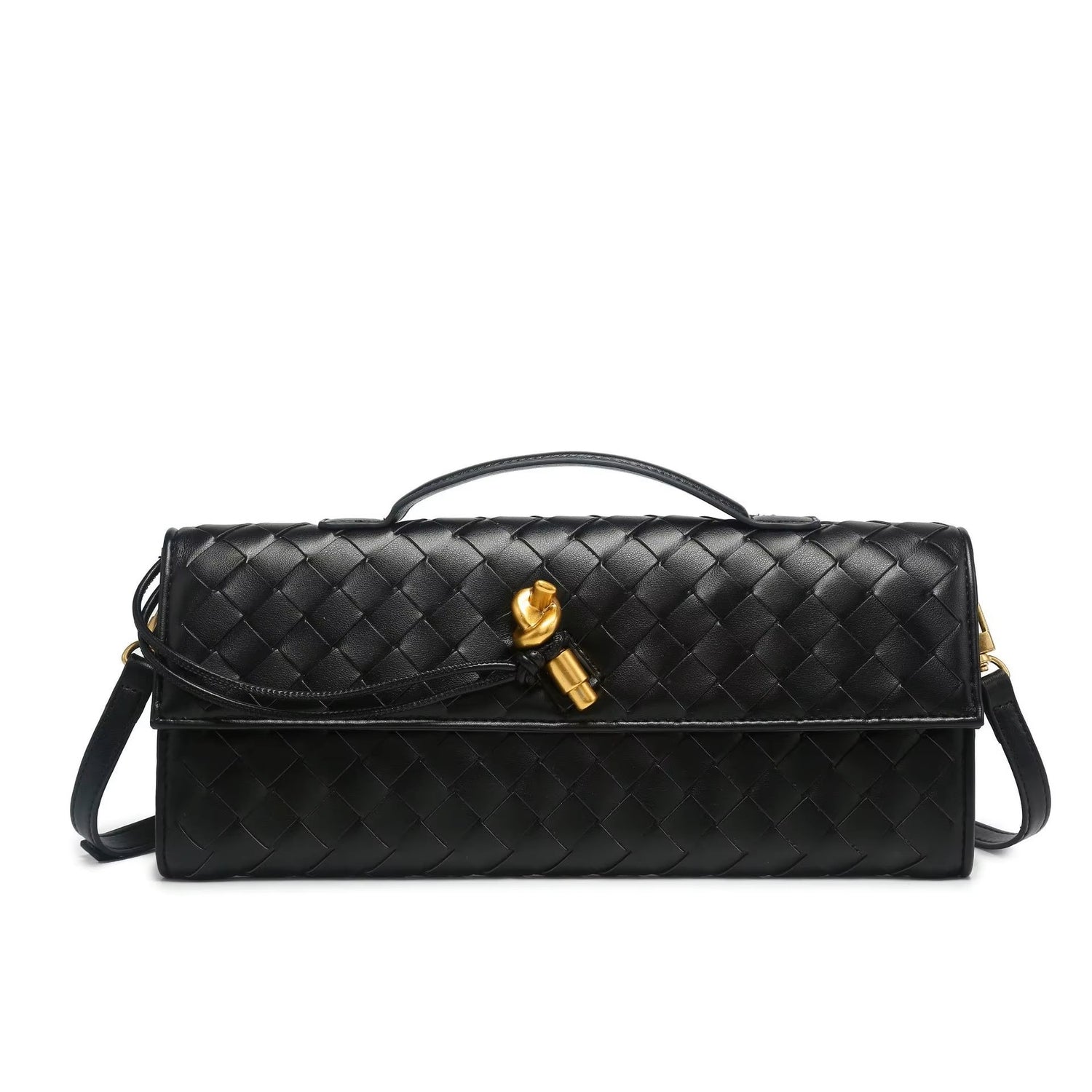 2025 New Trendy Woven Long Clutch with shoulder strap Purse bag luxury women bag(BLACK)