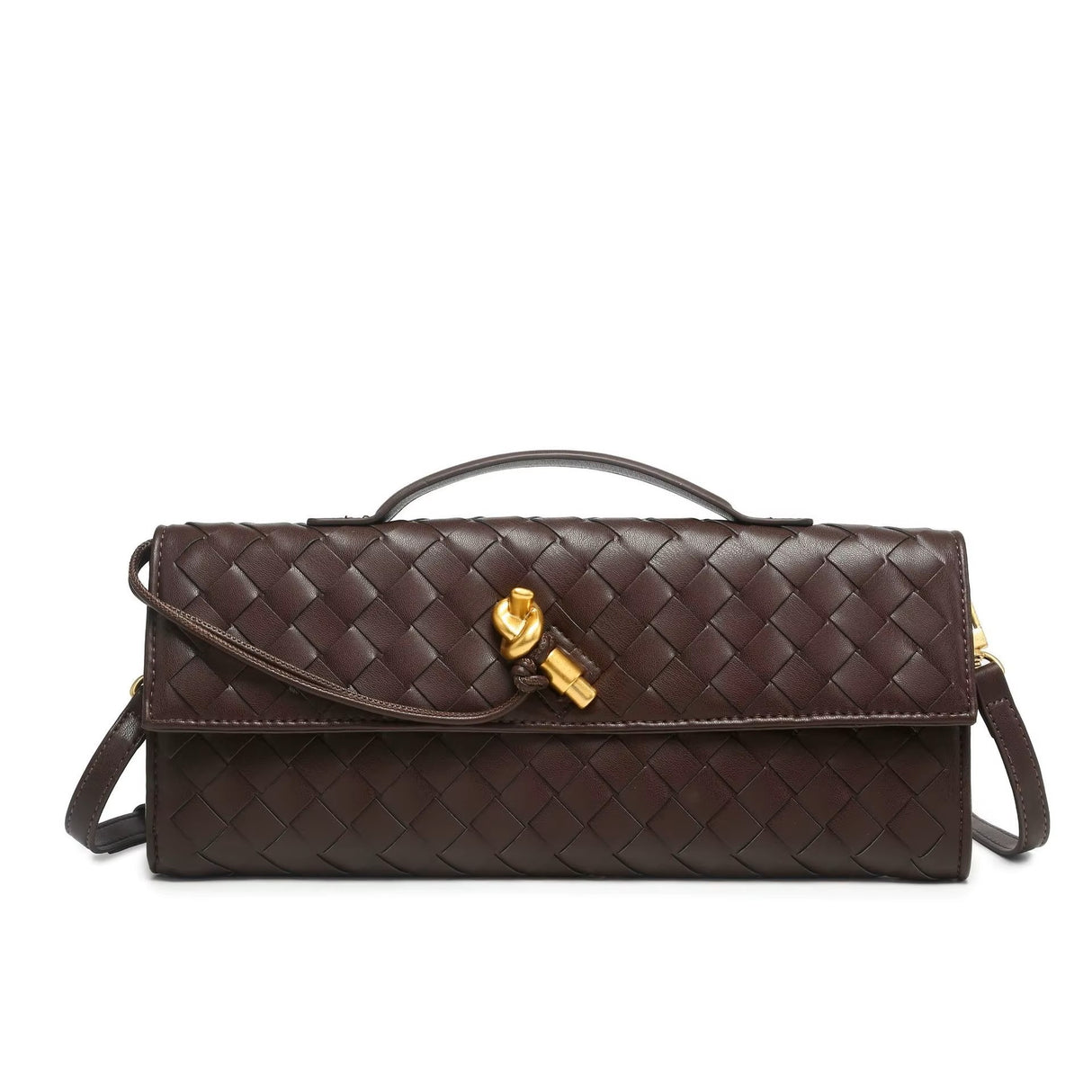 2025 New Trendy Woven Long Clutch purse with shoulder strap bag luxury women bag( coffee)