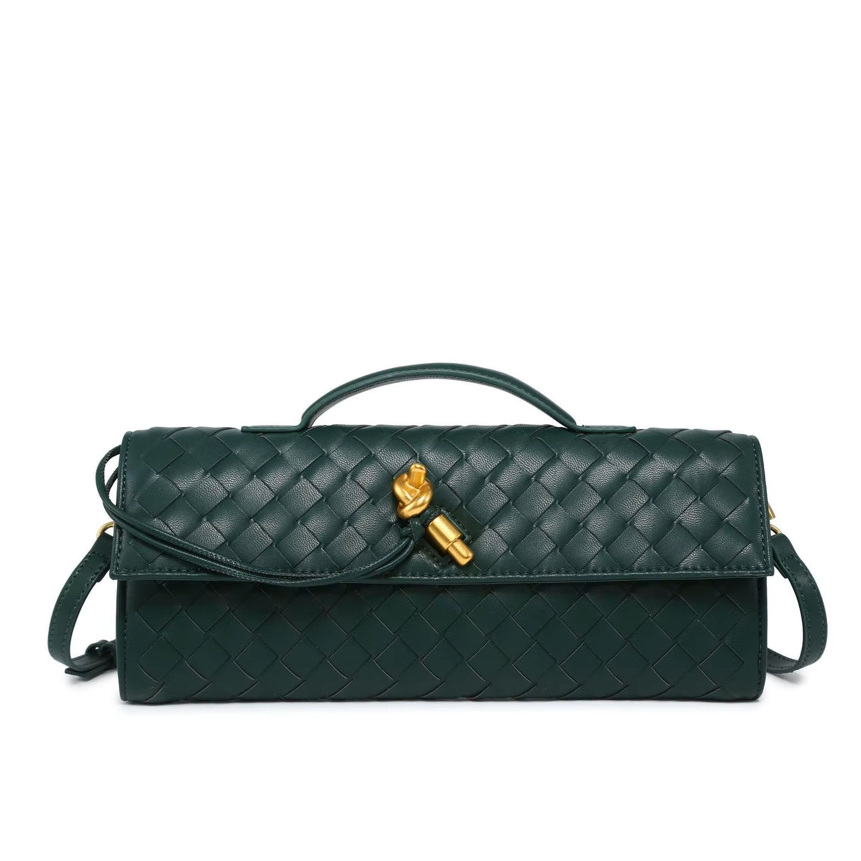 2025 New Trendy Woven Long Clutch with shoulder strap bag luxury women bag(Dark Green)