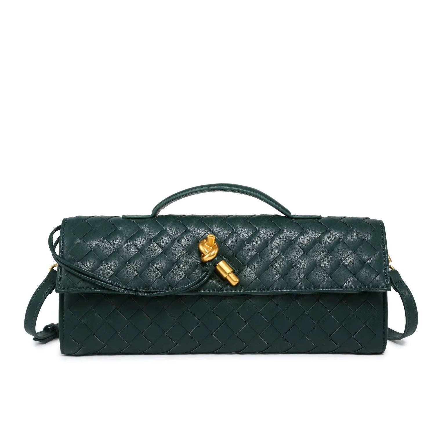 2025 New Trendy Woven Long Clutch with shoulder strap bag luxury women bag(Dark Green)