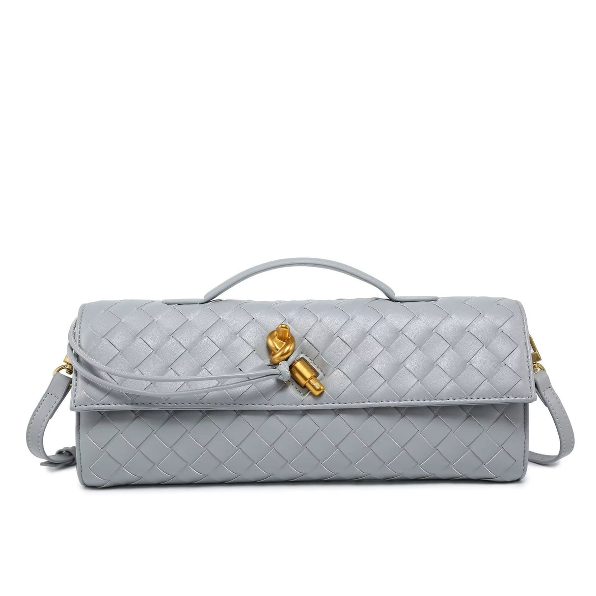2025 New Trendy Woven Long Clutch with shoulder strap bag luxury women bag(Grey)