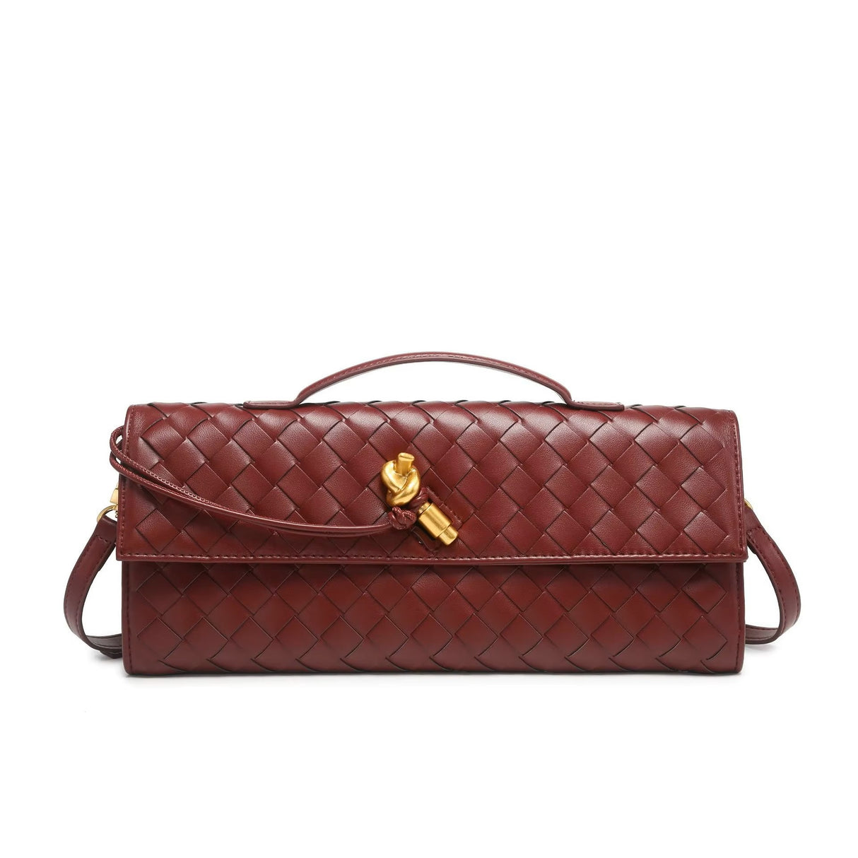 2025 New Trendy Woven Long Clutch purse with shoulder strap bag luxury women bag (WINE)